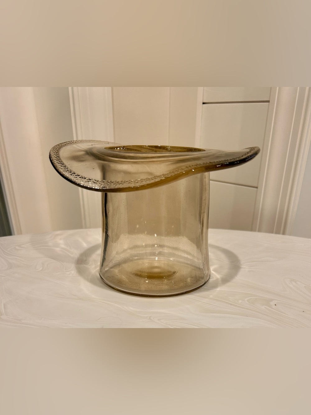 1960s Vintage Glass Smoke-tinted Top Hat Vase Bowl Vessel
